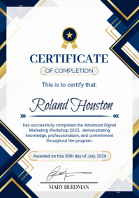 White Certificate of Completion A5 template