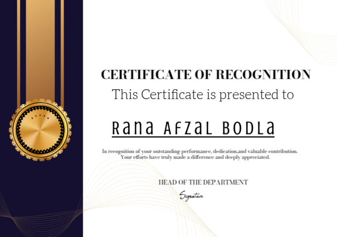White Certificate Of Recognition Editable Customizable A5 template