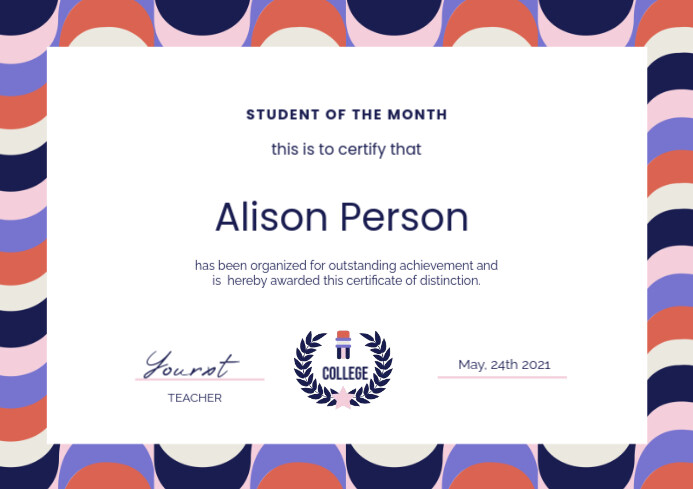 White Certificate Of Student Of The Month A4 template