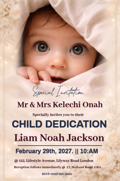 Copy of White Child Dedication Poster. Elegant Baby Dedication ...