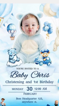 White Christening and 1st Birthday Digitalt display Template
