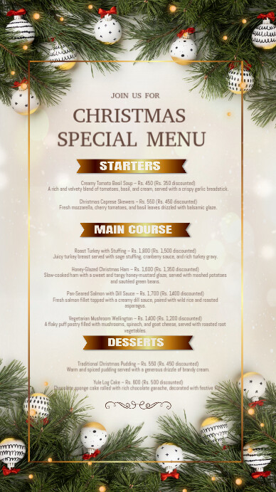 White Christmas Menu Instagram Story Template | PosterMyWall