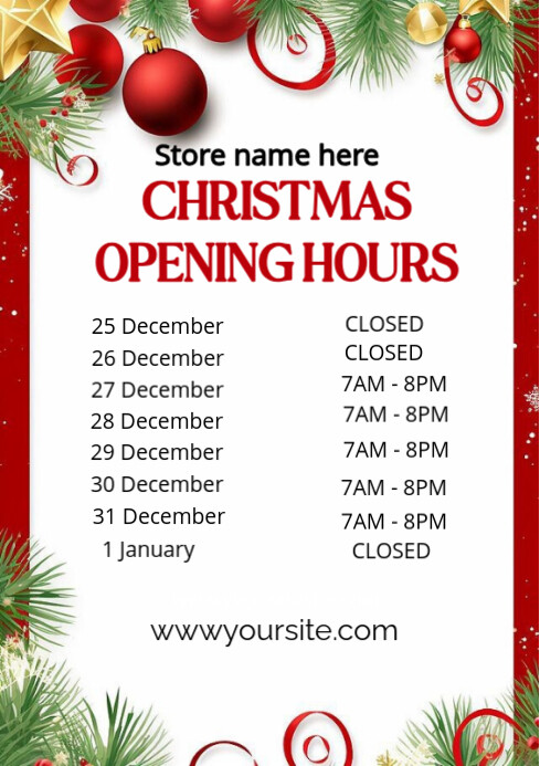 White Christmas Open Hours  A2 template