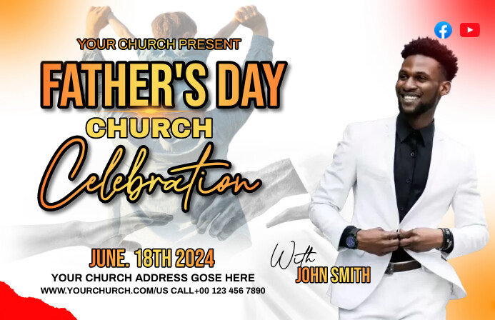White  Church Flyer, Father's Day, Father's D Tabloid template