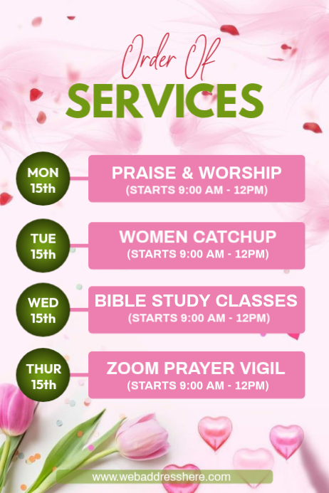White Church Service Schedule Poster Template | PosterMyWall