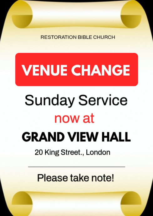 White Church Service Venue Change A4. Church Venue Change Announcement ...