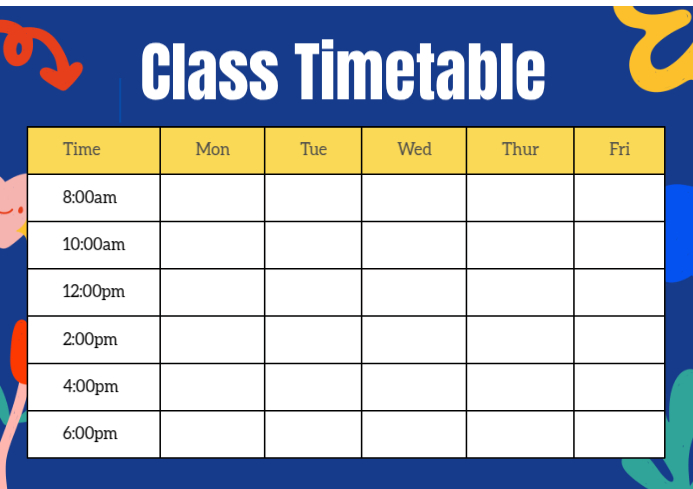 Timetable A4 Plantilla de White Class Timetable A4 | PosterMyWall