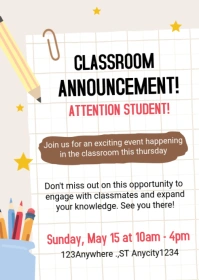 White Classroom Announcement A6 template