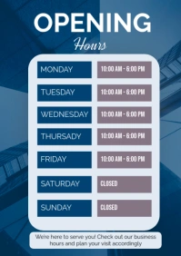 White  Clear & Professional Business Working Hours Template A5