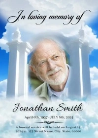 White Cloudy Sky Funeral Program Video Templa A5 template