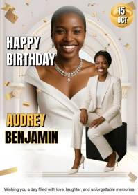 White Collage Customizable Editable Birthday Card With Photos – Print Or Share Online A4 template
