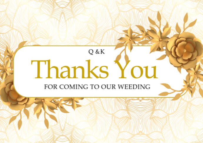 White Collage Elegant Gold Floral Wedding Thank You Card Template ...