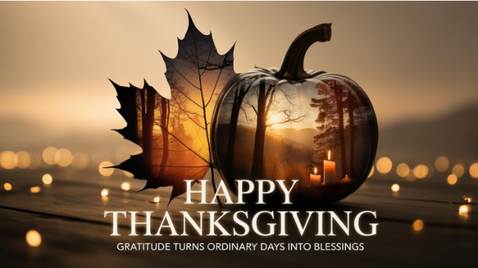 White Collage Elegant Thanksgiving Candle Pumpkin Poster – Autumn Decor & Gratitude Quote Digital Di template