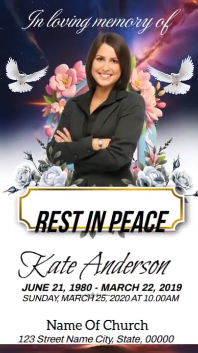 White Collage Funeral Program Digital Display (9:16) template