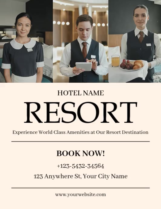 White Collage Hotel Resort Flyer (us Letter) template