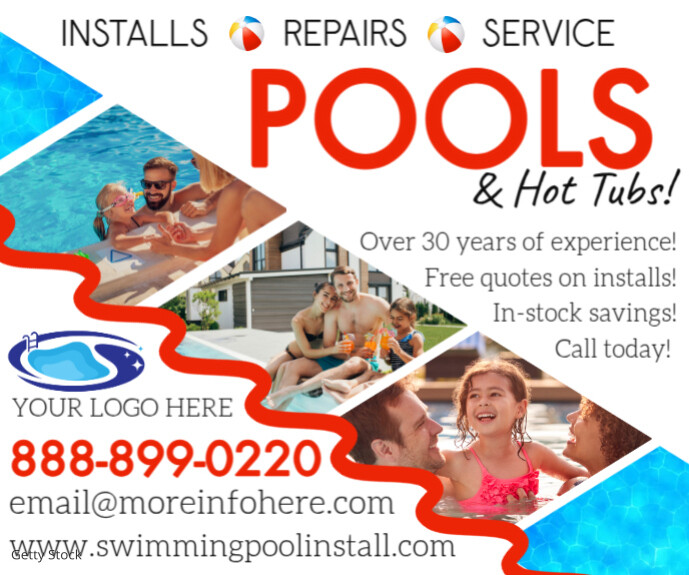 White Collage Pool Company Installation Flyer Ad Construction Pool And ...