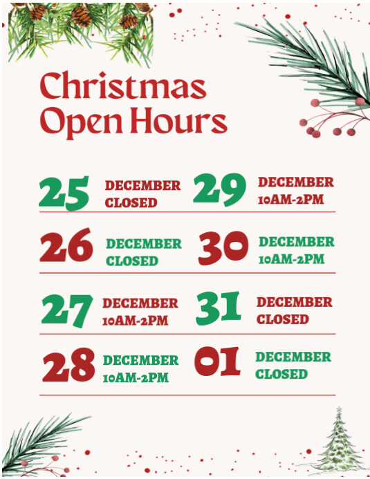 Red And Green Christmas Open Hours Template PosterMyWall red-and-green-christmas-open-hours-template-postermywall
