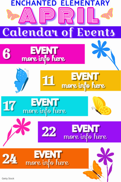 White/Colorful List-Based April Calendar Poster template