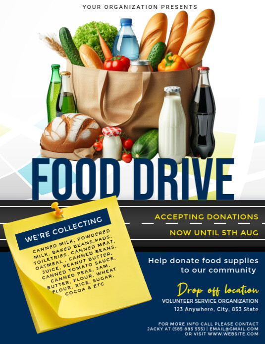 White Community Food Drive Flyer (us Letter) Iflaya (Incwadi ye-US) template
