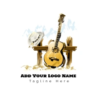 White  Country Music Guitar Classic Country Logo template