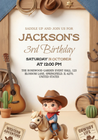 White Cowboy Birthday Party A4 template