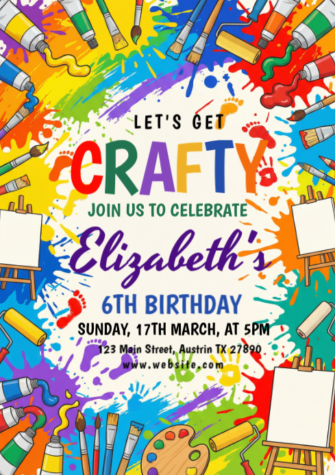 White Craft Birthday Party A4 Template | PosterMyWall