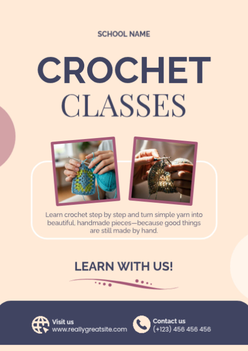 White Crochet Classes A2 Template | PosterMyWall
