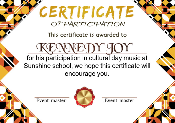 White Cultural And Music Certificate Of Participation Design  A5 template