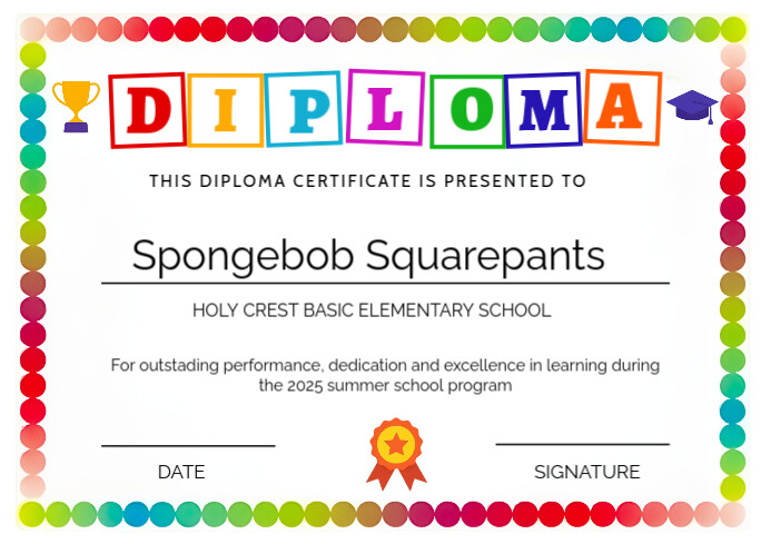 White Customizable Kids School Diploma Certificate – Editable & Printable Award Template For Element A4