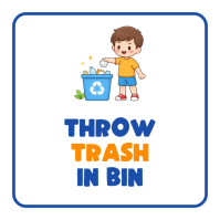 White Cute Kids Waste Management Throw Trash In Bin Signage Sign Instagram Post template