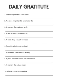 White Daily Gratitute Worksheet A4 template