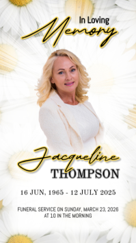 White Daisy Floral Funeral Program Digital Display (9:16) template