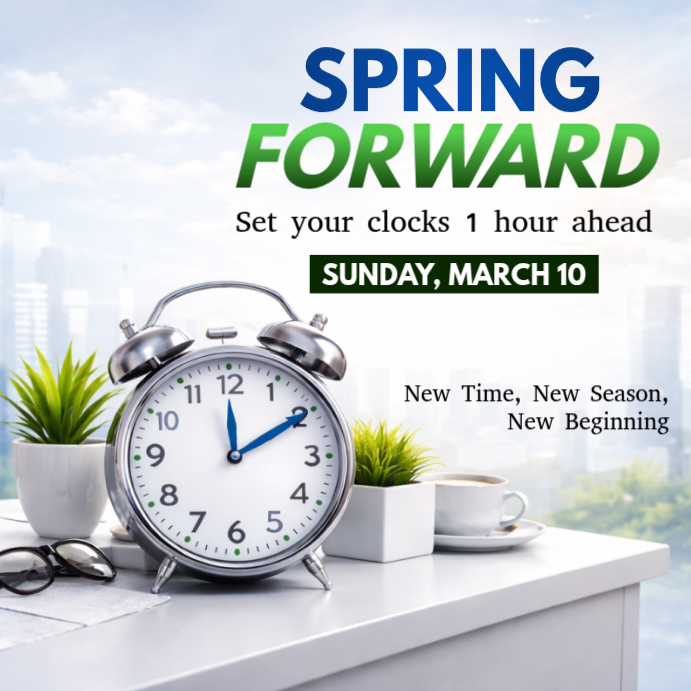 White Daylight Saving Time Reminder Instagram Post Template | PosterMyWall