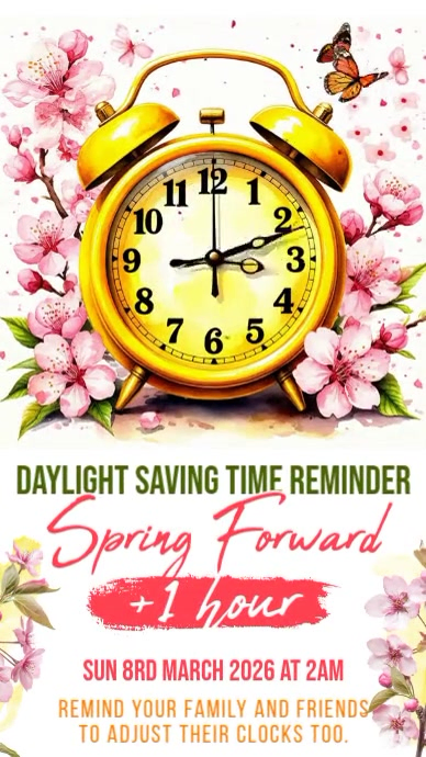 White Daylight Saving Time Reminder Instagram Story Video Template ...