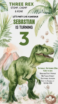 White Dinosaur Birthday Party Instagram Story template