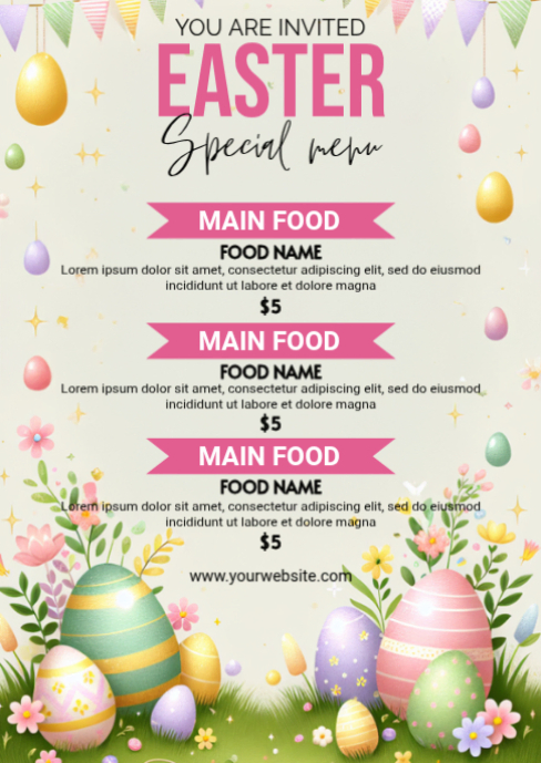 White Easter Special Menu A6 Template | PosterMyWall