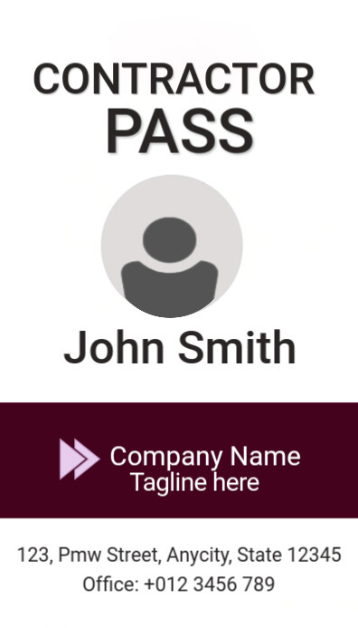 White Editable Contractor Pass Template | Business Card Size Id Badge | Company Branding Included Bu