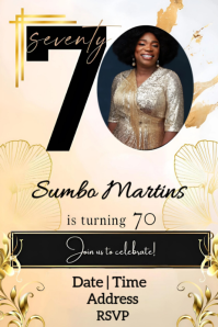 White Elegant 70th Birthday Invitation Template | Gold Luxury 70 Milestone Party Flyer | Custom Phot Pinterest-grafik