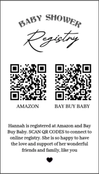 White  Elegant Baby Registry Card With Qr Codes | Printable Insert For Shower Invitations Business C template