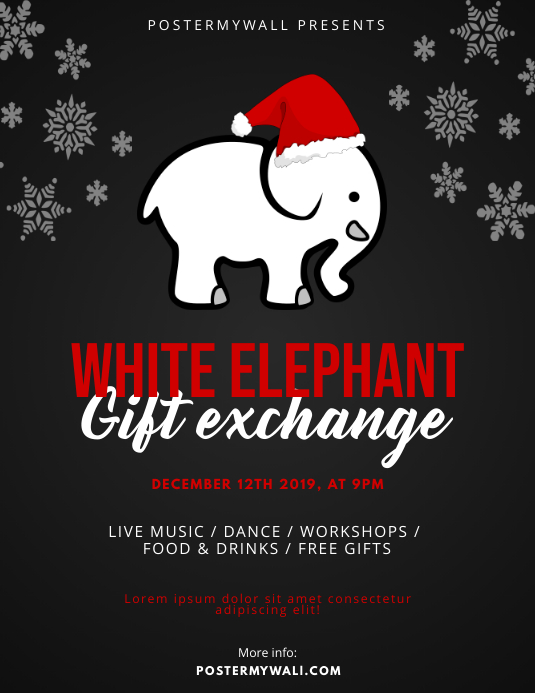 White Elephant Gift Exchange Flyer Design Template PosterMyWall