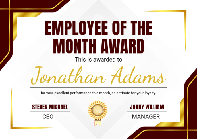 White Employee of the Month Award A5 Template | PosterMyWall