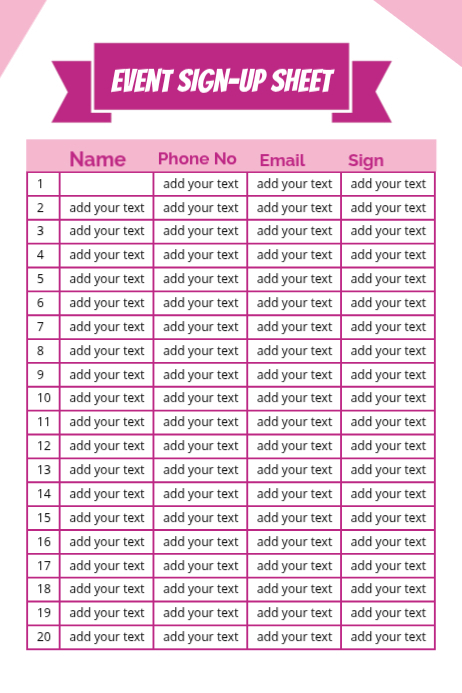 Event Sign Up Roster White Event Sign-Up Sheet Poster Template | PosterMyWall