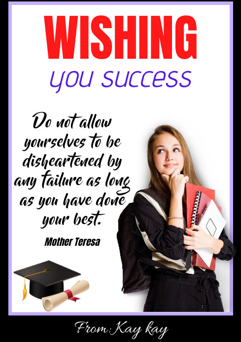 White Exam Success Card Desin A4 Template | PosterMyWall