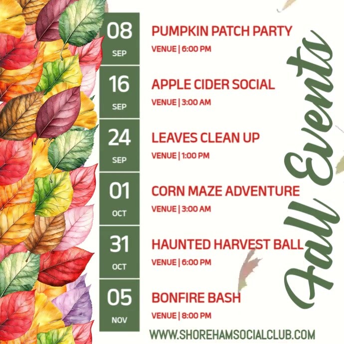 Copy of White Fall Events Schedule Instagram Post | PosterMyWall