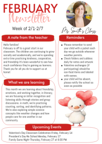 White february Classroom Newsletter A4 template