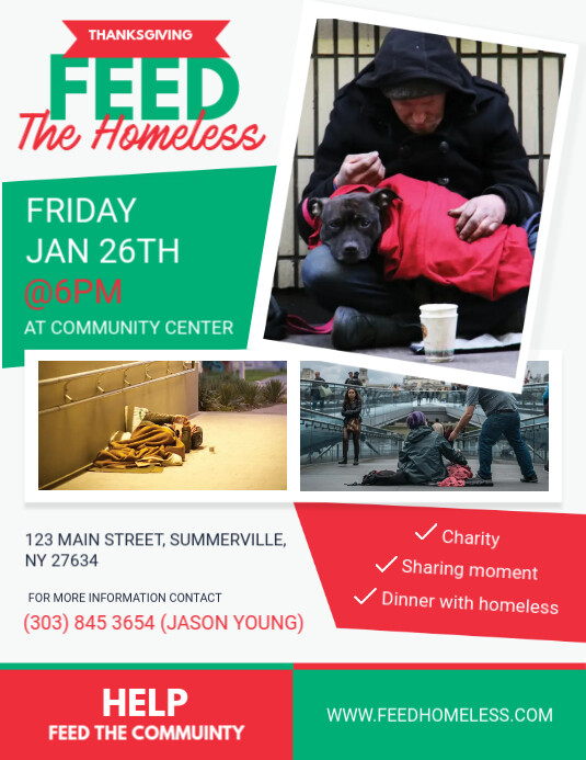 White Feed the homeless Charity Flyer Template PosterMyWall