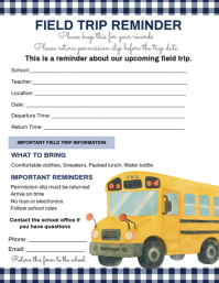 White Field Trip Reminder Flyer Volante (Carta US) template