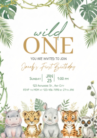 White First Birthday Invitation A5 template