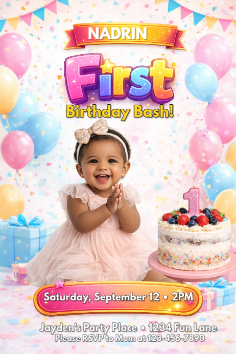 White First Birthday Poster Template | PosterMyWall