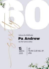 White Floral 60th Birthday Anniversary  A5 template